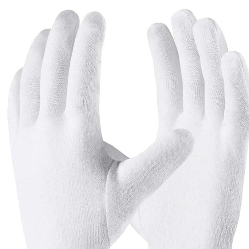 White Cotton Gloves for Women and Men, 6 Pairs Eczema Gloves with a Free Wash Bag, 100% Cotton Moisturising Protective Gloves for Dry Hands, Jewelry Inspection (6 Pairs, Size S)