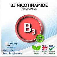 Vitamin B3 (Nicotinamide/Niacinamide) 500Mg 180 Tablets 