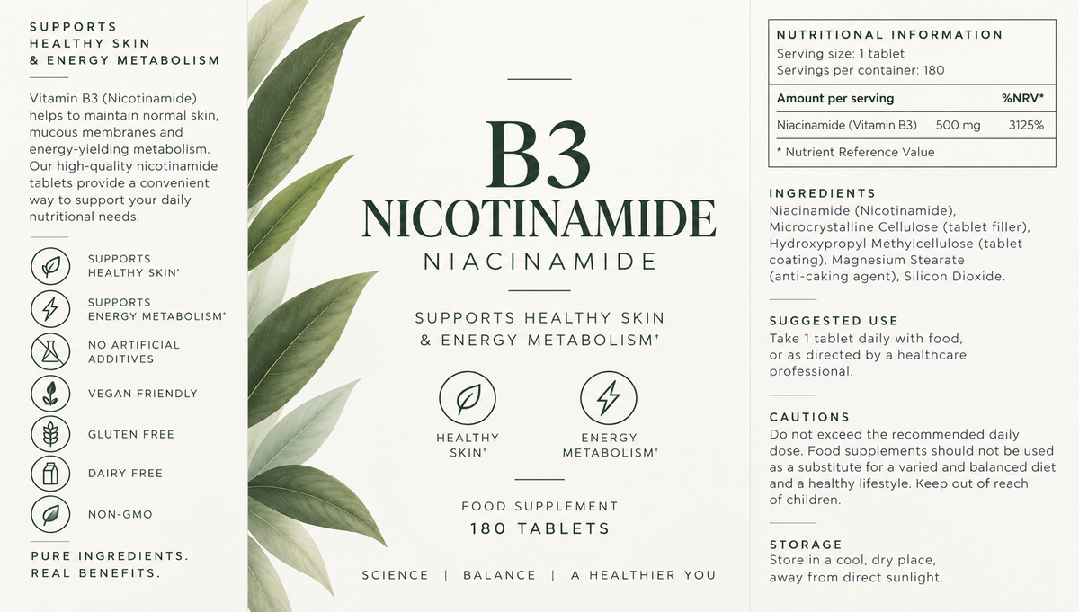 Vitamin B3 (Nicotinamide/Niacinamide) 500Mg 180 Tablets