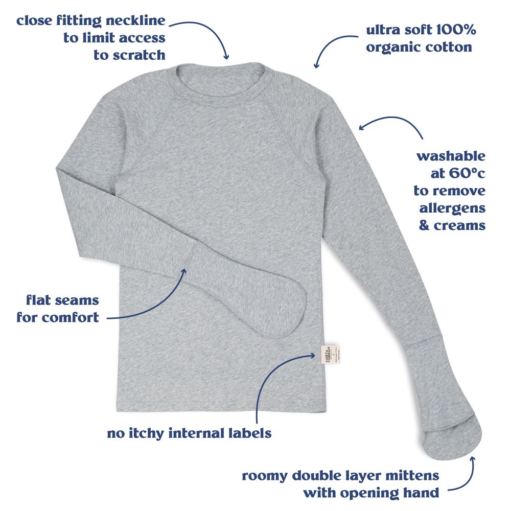 Eczema Scratch Mitten T Opening Hand - Kids - Soft Grey Marl/Navy Peony