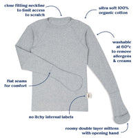 Eczema Scratch Mitten T Opening Hand - Kids - Soft Grey Marl/Navy Peony